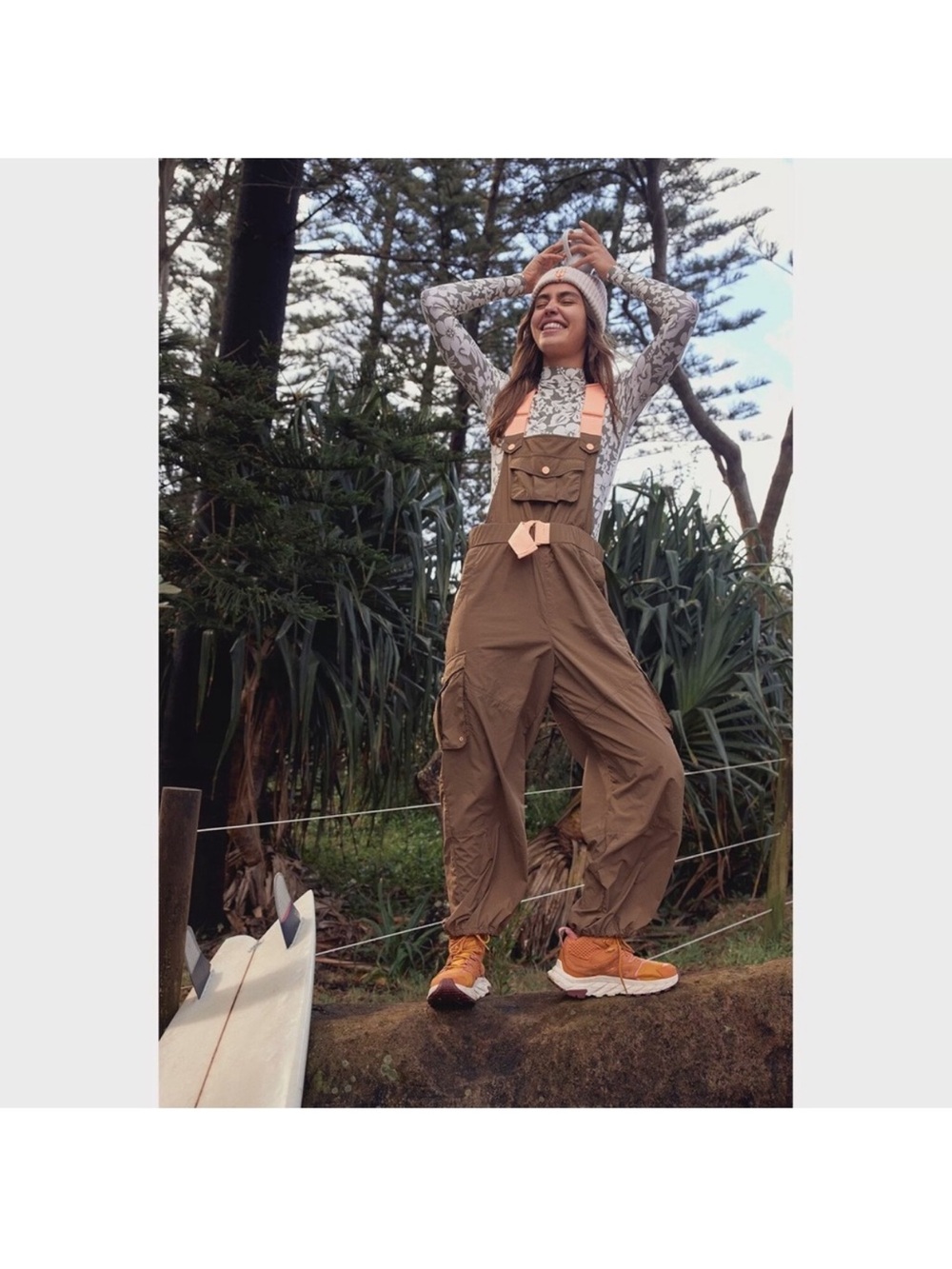 FR FREE PEOPLE Movement Morning Meadow Onsie overalls Brown and Peach Womens XS